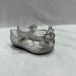Mini‎ Melissa Glitter Bow Jelly Mary Jane Flats Size 7 Toddler Kids Silver Shoes